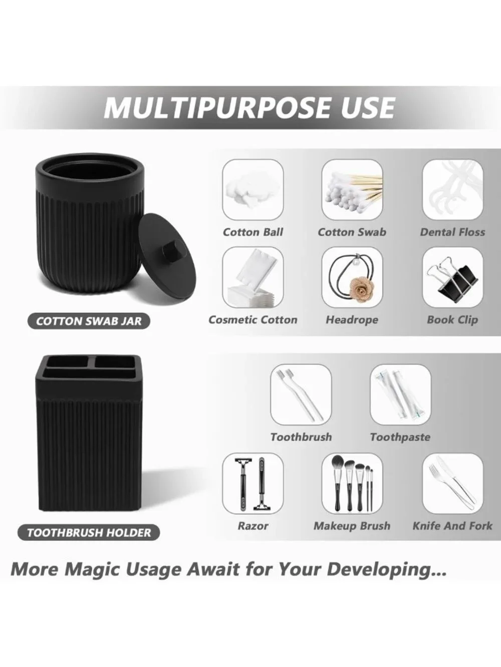 Matte Black Resin Bathroom Accessories Set - 5 Pcs, Soap Dispenser, Toothbrush